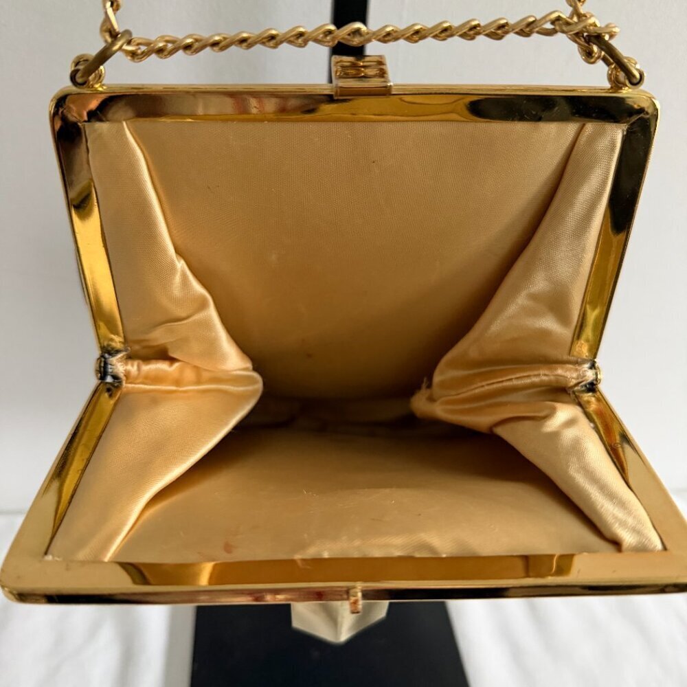 Vintage Black Satin Gold Chevron Formal Shoulder Bag 50s 60s - Picture 7 of 16